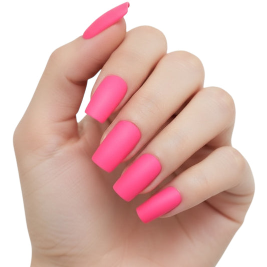 Candy Frost | Pink | Matte | Square | Long | Reusable Press On Nails Set