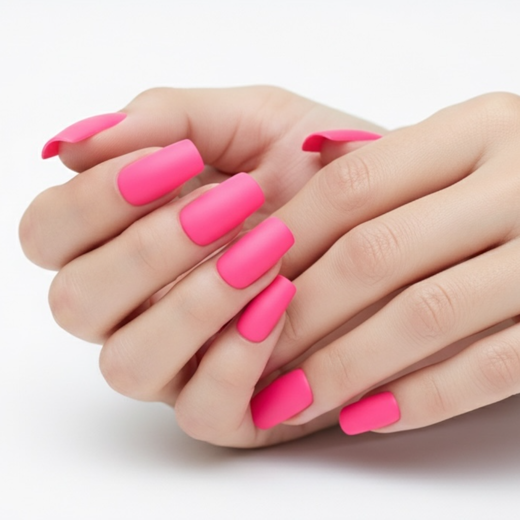 Candy Frost | Pink | Matte | Square | Long | Reusable Press On Nails Set