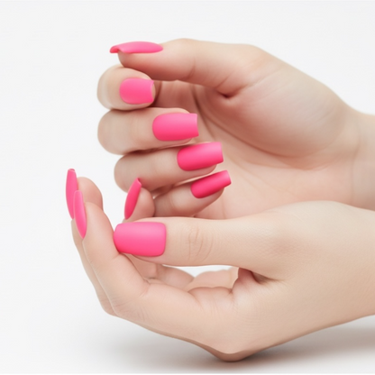 Candy Frost | Pink | Matte | Square | Long | Reusable Press On Nails Set