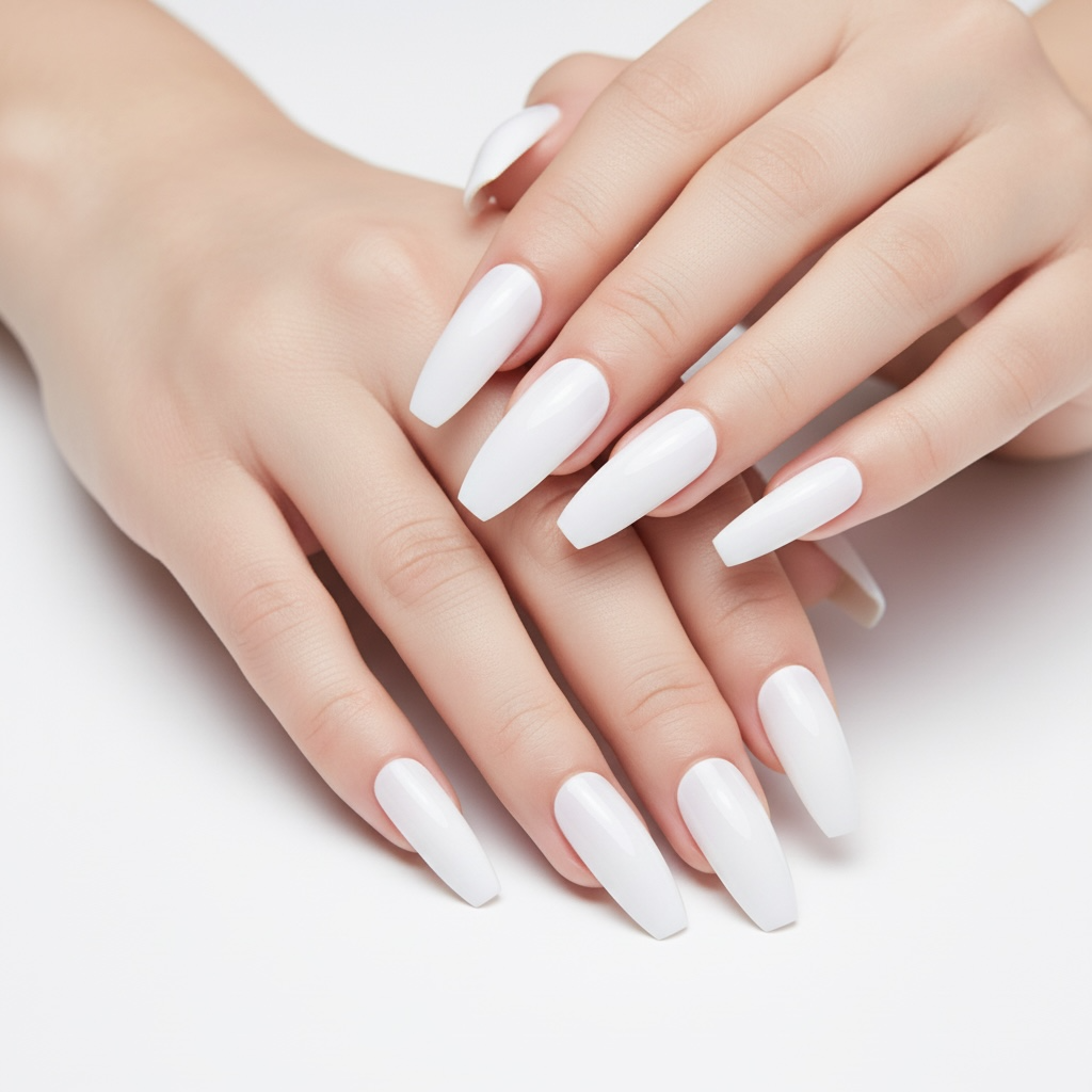 Milky Dream | White | Glossy | Ballerina | Extra Long | Reusable Press On Nails Set