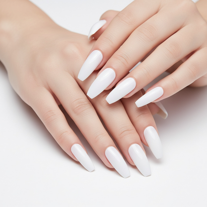 Milky Dream | White | Glossy | Ballerina | Extra Long | Reusable Press On Nails Set