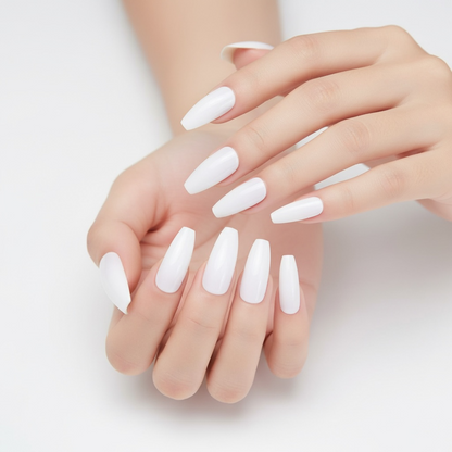 Milky Dream | White | Glossy | Ballerina | Extra Long | Reusable Press On Nails Set