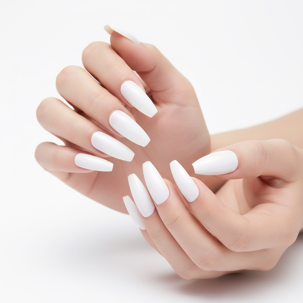 Milky Dream | White | Glossy | Ballerina | Extra Long | Reusable Press On Nails Set