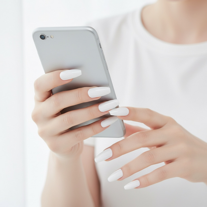 Milky Dream | White | Glossy | Ballerina | Extra Long | Reusable Press On Nails Set