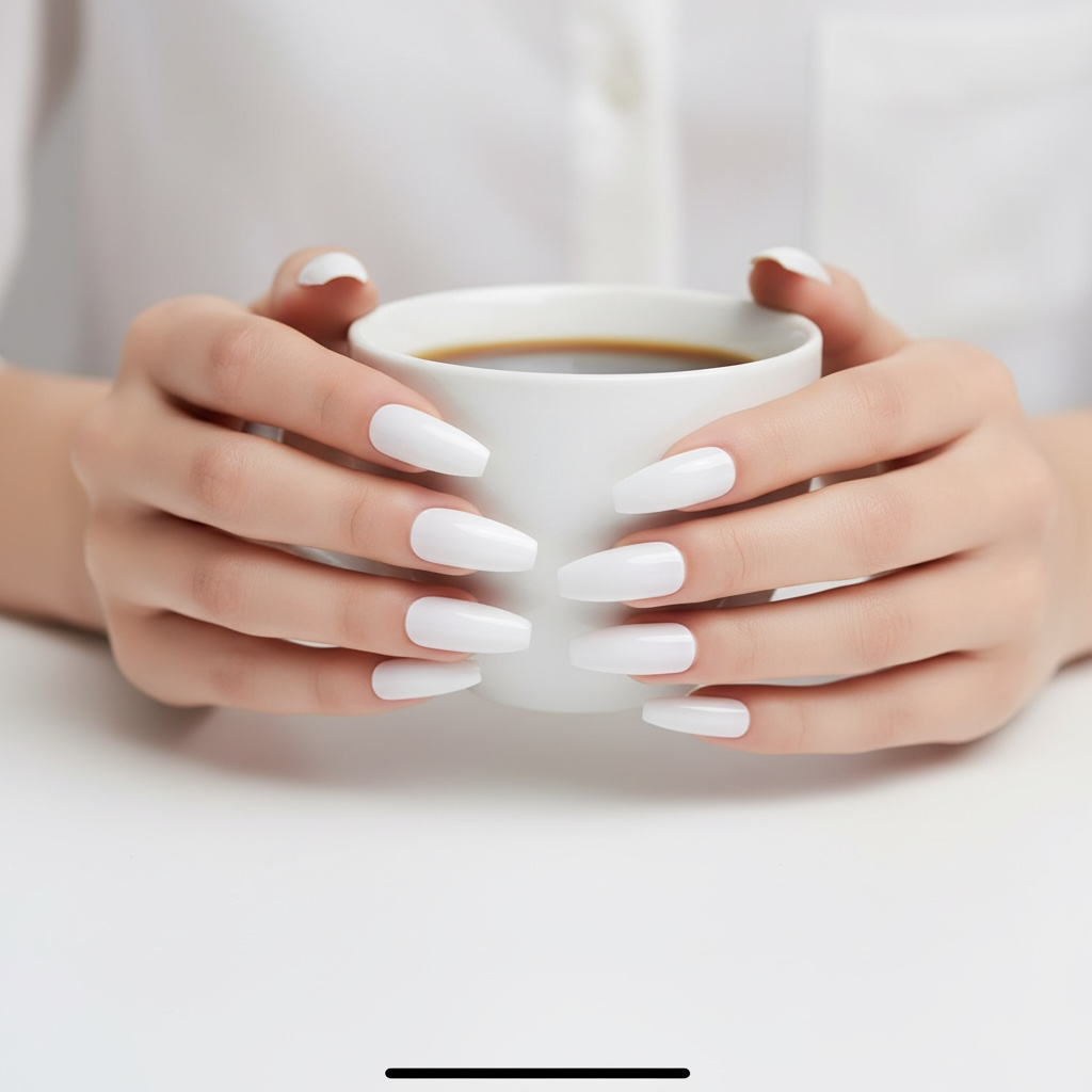 Milky Dream | White | Glossy | Ballerina | Extra Long | Reusable Press On Nails Set