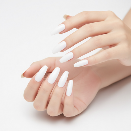 Milky Dream | White | Glossy | Ballerina | Extra Long | Reusable Press On Nails Set