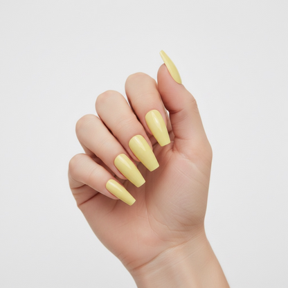 Sunny Ballet | Pastel Yellow | Glossy | Ballerina | Extra Long | Reusable Press On Nails Set