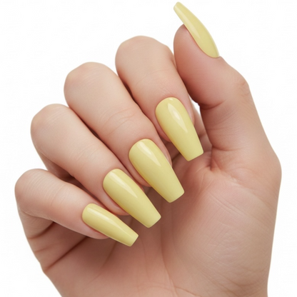 Sunny Ballet | Pastel Yellow | Glossy | Ballerina | Extra Long | Reusable Press On Nails Set