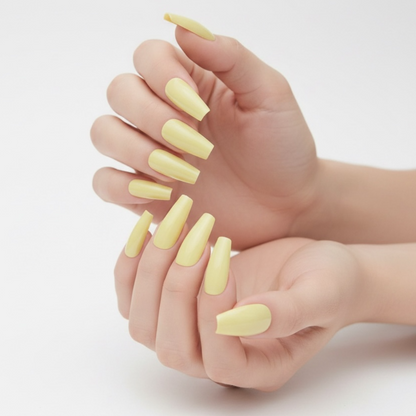 Sunny Ballet | Pastel Yellow | Glossy | Ballerina | Extra Long | Reusable Press On Nails Set