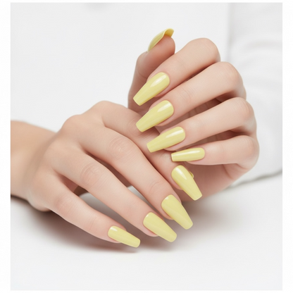 Sunny Ballet | Pastel Yellow | Glossy | Ballerina | Extra Long | Reusable Press On Nails Set