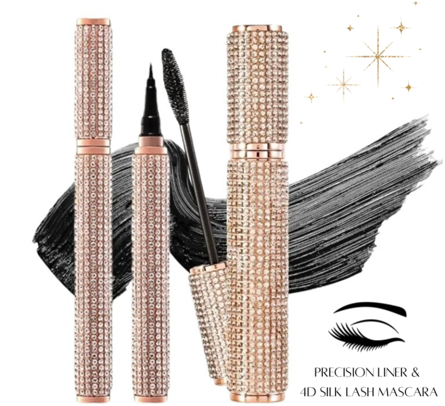 Black Mascara and Liquid Eyeliner Set, Waterproof 4D Silk Fiber Eye Makeup Duo - Long Lasting Lift & Curl for Lashes and High Pigmented Smudge-Proof Eye Liner