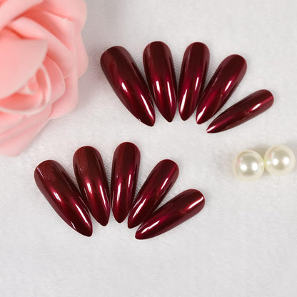 Passion Belle | Dark Red Burgundy | Glossy | Sharp, Stiletto | Extra Long | Reusable Press On Nails Set