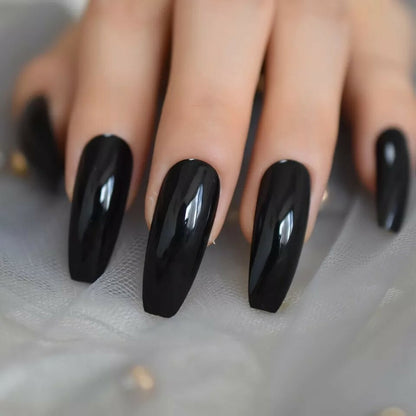 Chic Panther | Black | Glossy | Ballerina | Extra Long | Reusable Press On Nails Set