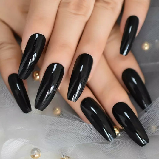 Chic Panther | Black | Glossy | Ballerina | Extra Long | Reusable Press On Nails Set