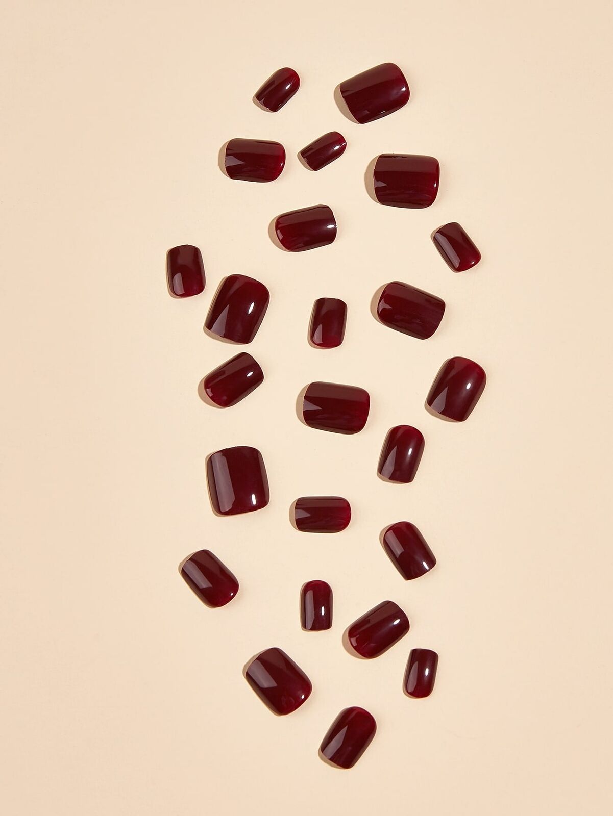 Sweet Taste | Dark Red, Burgundy | Glossy | Square, Coffin | Short, Medium | Reusable Press On Nails Set